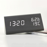 V-C116 triangle shaped wooden alarm clock LED Digital wood Thermometer Time clock Voice control Desk