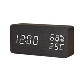 V-C115 wooden alarm clock Temperature humidity LED Digital wood Thermometer Time clock Sound control