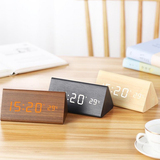 V-C071 Triangle shaped wooden alarm clock Temperature LED Digital wood Thermometer Time MDF Wooden