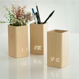 V-C100 wooden digital temperature pen holder alarm clock for gift & promotion with cheapest price