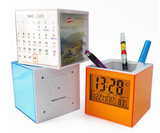 V-C190 LCD digital temperature pen holder alarm clock for gift promotion desk table clock with DIY